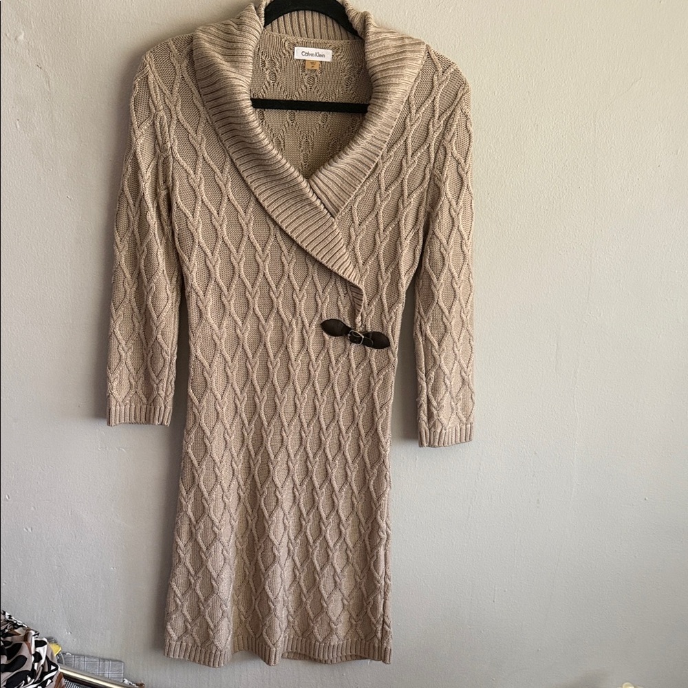 Calvin Klein Beige Long Sleeve Sweater Dress